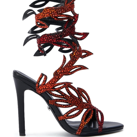 "SINS OF DESIRAE" Fiery Red and Black Luxury Embellished Heels - Picture 5 of 8